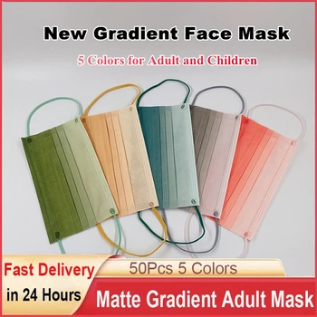 10-100pc Odrasle Jednokratne Maske Za Usta Ispis Maske Za Lice s Mat Gradient Boje 5 Mješovitih Boja 3 Prozračni Sloj Tkiva Maska