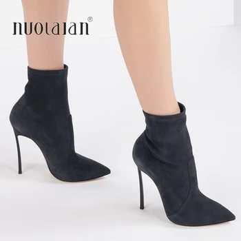 2020 g. Nove Čarape, Čizme ženske Čizme od elastične tkanine s oštrim vrhom na visoku petu 11 cm, osnovne Visoke Čizme, Ukusan cipele, čamaca, ženske cipele