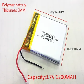 3,7 V, 1200 mah, 604043 PLIB (polymer li-ion baterija) Litij-ionska baterija za tablet PC, GPS, mp3, mp4, mobitel, dinamika