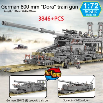 3846 + KOM KAZI Njemački 800 mm 'Dora' Vlak Pištolj Vojna Artiljerija Gradivni Blokovi Dječak Prikupljene Igračke Roditelj-dijete Model Spremnika Serije
