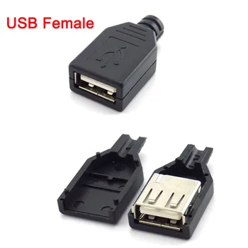 4-Pinski USB 2.0 Tipa A s utični utičnicom, Crni Plastični Poklopac, Tip Lemljenje, Priključni kabel DIY H10