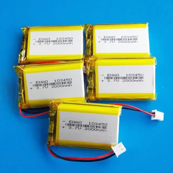 5 kom./lot 3,7 2000 mah lipo polimer litij baterija baterija baterija baterija baterija 103450 + JST XHR 2,54 mm 2pin priključak za MP3 GPS uređaj, DVD