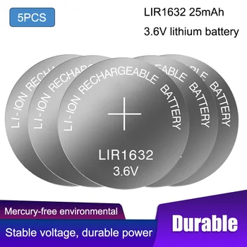 5PCS LIR1632 1632 3.6 V 25mAh Litij baterija Punjiva Dugme Baterije za Daljinski upravljač