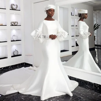 Afrički Vjenčanice za Žene 2022 Nevjesta Sirena Vjenčanice Za Goste je Besplatno Satin Elegantne Haljine s Dugim Rukavima vestidos de novia