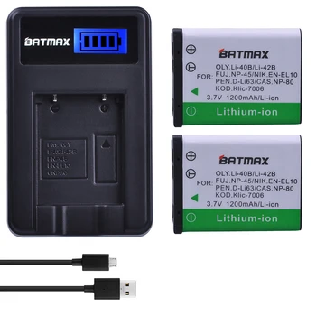 Batmax Li-40B Li 40B Li-42B 1200 mah Baterija + LCD zaslon USB Punjač za Olympus za FUJIFILM NP-45 NP 45 NP45 NP 45A 45B 45 S EN-EL10
