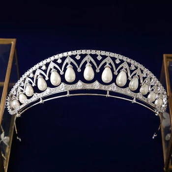 Bavoen Luksuzni Europska Biseri Nevjesta Tijara Kape Cirkon Crystal Svadbene Krune Večernji Pribor Za Kosu Visoke kvalitete