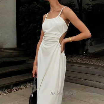 Bijelo Maxi-haljinu S otvorenim leđima, Povez na Trake sa Žice, Seksi Elegantan Smještaj Večernjim Ljetna Haljina Za žene, Odjeću 2022