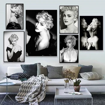 Crno-Bijela Slika Na Platnu, Madonna je Plakati i Grafike Pjevačica i Glumica Moderne Zidne Umjetničke Slike Za Uređenje Dnevnog boravka