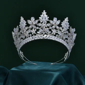Elegantna Mlada Klasicni Crown Bakar CZ Svijetle Gorski Kristal Vjenčanje Pribor Princeza Kosu Velike Puna Krune Tiaras