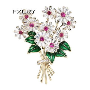 FXLRY Visoke Kvalitete Prekrasan Cvijet Broš Višebojne Crystal Kubni Cirkonij Broš Broš Pin Ženski Nakit Pribor