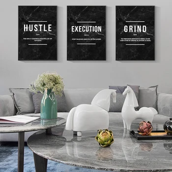 Grind Hustle Izvršenje Pisma Motivacija Citat Umjetnička Slika Na Platnu Crna Poster Ispis Zidni Umjetničke Slike za uređenje Dnevnog boravka