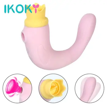 IKOKY Dojenče Vakuum Anal Vaginalni Klitoris Vibrator 3 U 1 G-spot Za Žene Odrasle Lizanje Sisa Jezik Stimulans Dildo