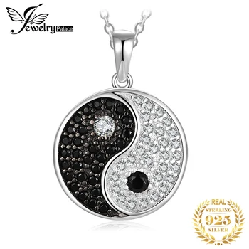 JewelryPalace Tai Chi, Yin Yang, 925 Sterling Silver Privjesak Lanca I Ogrlice Za Žene Prirodni Crni Spinel Cijele Dragulj Privjesak Bez Lanca