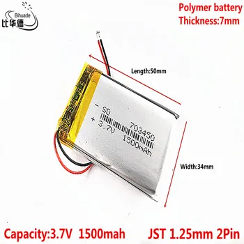 JST 1.25 mm 2Pin Litarski baterija 3,7 V, 1500 mah 703450 Polymer li-ion/Li-ion baterija za tablet PC, GPS, mp3, mp4
