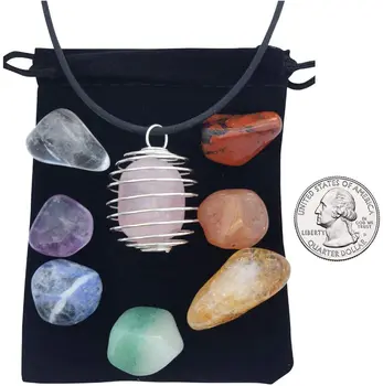Ljekovita kristali Kamenje 7 Kamenja Čakra s ružičastim кварцем i ogrlice u kavez, nabijene energijom Reiki, Nose u sebi Duhovni kamen