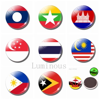 Magneti Za Hladnjak Sa Zastavom Jugo-Istočnoj Aziji, Brunej Malezija Filipini Singapur Tajland 30 mm Staklene Magnetne Naljepnice Na Hladnjak