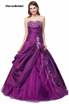 Na raspolaganju Novi jeftini Ljubičasto Bujne haljine s vezom u obliku Srca od Taft Vestidos De 15 Quinceañera 2022 Elegantes Princesa