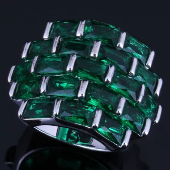 Odličan Veliki Pravokutni Zeleni Prsten Od Kubni Cirkonij Sa Srebrnim Premazom V0536