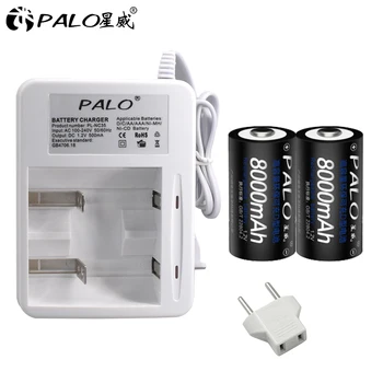 PALO D Veličina Punjiva Baterija R20 Tip C 8000 mah + Led smart Punjač Punjač za 1,2 NIMH NICD AA AAA C D Baterija