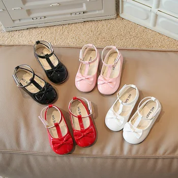 Proljeće-jesen Nova Kožna Lakirane cipele Princeze Za Djevojčice, Mekani Potplat, Korejski Moda, T-oblika Oblik, Crvena, Roza, Crna, Bijela
