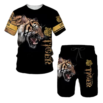 Setove ženskih/muških majica s 3D ispis Tigar, moderan sportski muški kostim sa lavom, Majice/Hlače, godina muško odijelo za sport i rekreaciju