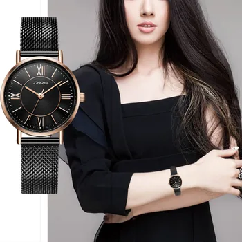 SINOBI SINOBI Za Žene Satovi za Klasični Stil Crna/Zlatna Luksuzni Nehrđajućeg Čelika Narukvica Ručni Reloj Mujer Novi