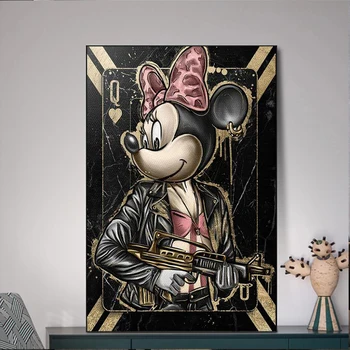 Smiješno Mickey i Minnie Mouse Provalnik Grafike Na Platnu Pop Art Slikarstvo Na Zidu Dekor Crtani Plakat Fotografije Za Dnevni boravak
