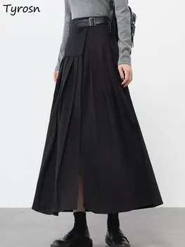 Suknje Ženske Nabora Dizajn Elegantan univerzalni Carstva, Minimalistički Korejski Stil Novi Kreativni Čisto Ženski Midi Faldas Jesen Moda