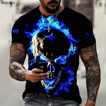 T-shirt s lubanjom, 3D Muška majica s po cijeloj površini High street, serija Horor, majice s Cool momak, Ljetni Modni Vrh, muška t-shirt Velike Veličine