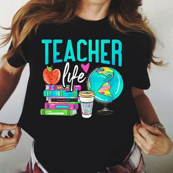 Teacher Life Nova Ljetna Majica Kratkih Rukava, Modna Ženska t-Shirt s Grafičkim Uzorkom, Stilski majice sa po cijeloj površini, Ženska Majica s Likovima iz crtića