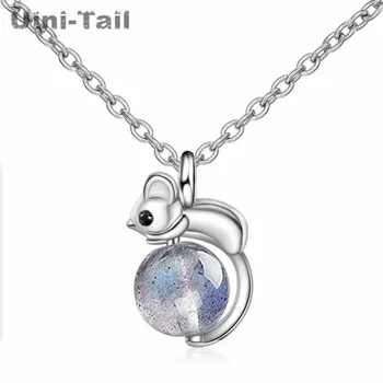 Uini-Tail Vrući Novi Proizvod Od tibetanskog srebra 925 sterling, Slatka je Ogrlica s Ovjesom U obliku Miša, Prirodni Mjesečev Kamen, Modni Trend, Romantični Nakit ED779
