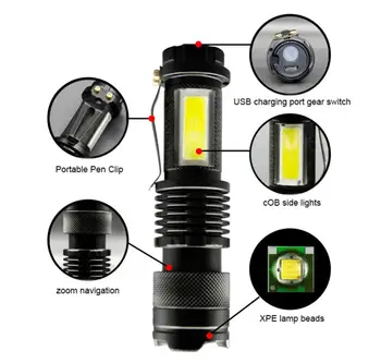 Vanjski Prijenosni MINI Svjetiljka Ugrađena Baterija, USB Punjenje LED Svjetiljka 1200LM COB Skalabilne Vodootporan Svjetiljka-Baklja