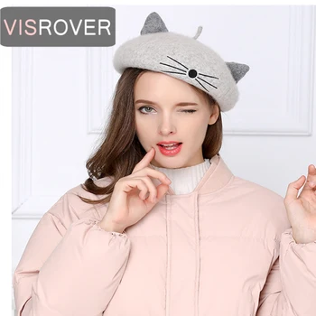 VISROVER 2019 novi ženski vuneni zimski uzima, ženska mornarska kapa slatka mačka, jesensko-zimska kapa, monotono Ženska kapa vrhunske kvalitete, prodaja na veliko