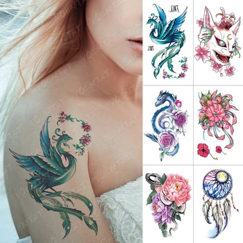 Vodootporne Privremena Tetovaža Naljepnica Phoenix Mačka Dragon Flash Tetovaže Snake Božur Lotos Body Art Ruku Lažna Tetovaža Žene Muškarci