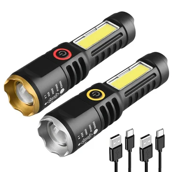 XPE Led COB Fenjer USB Punjenje Teleskopski Zoom Lampa 4 Načina Rasvjete Mini Led Jaka Svjetiljka za Kampiranje Panik Lampa